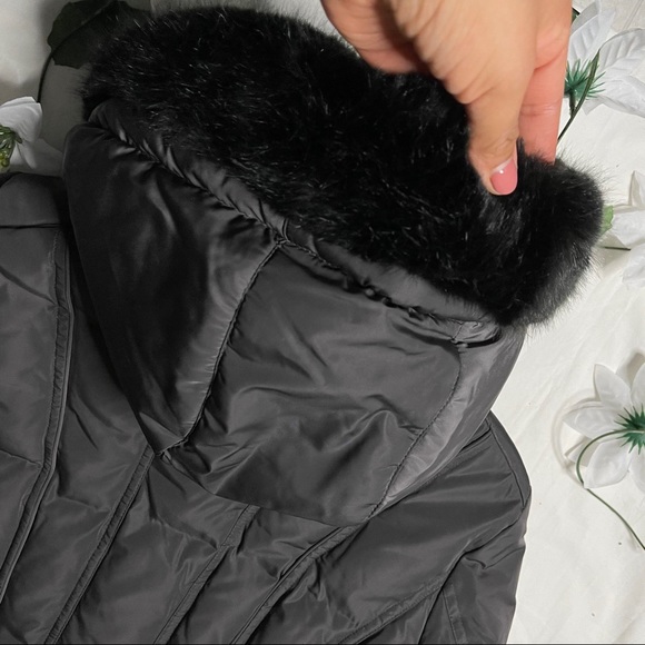 Calvin Klein hooded Trim Faux Fur puffy Coat Gray - Picture 14 of 16